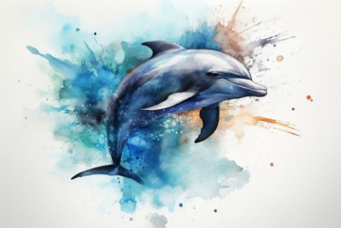 Watercolor dolphin photowallpaper Scandiwall