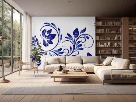 Image de Blue on white floral border