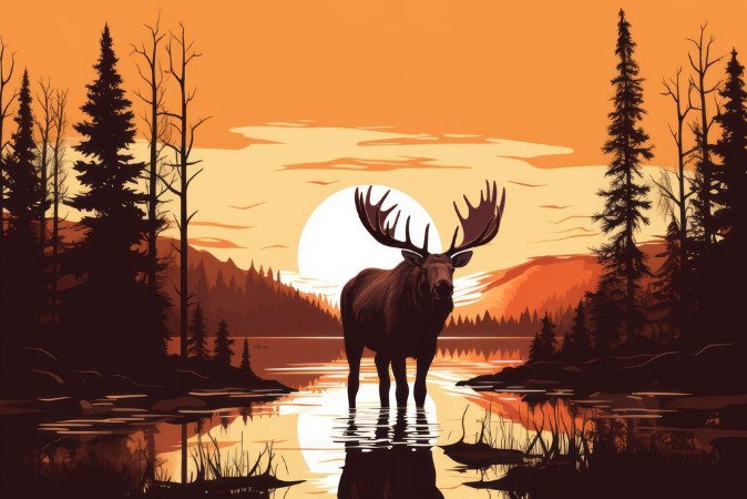 Sunset moose photowallpaper Scandiwall