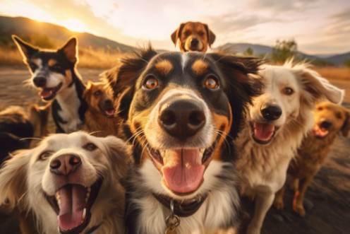 Afbeeldingen van A group of dogs taking a selfie
