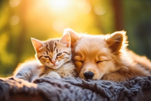 Cat and dog photowallpaper Scandiwall