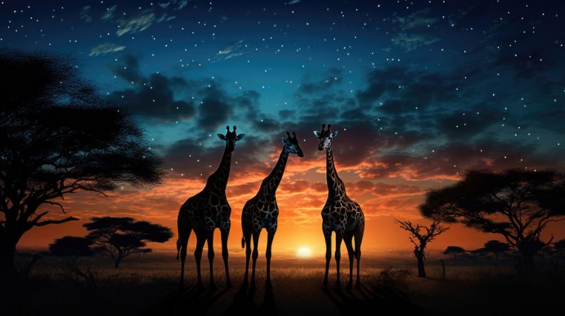 Afbeeldingen van Giraffes at sunset