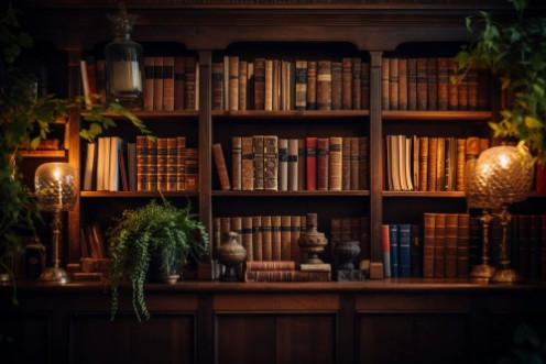Afbeeldingen van Intricate wooden bookshelf I