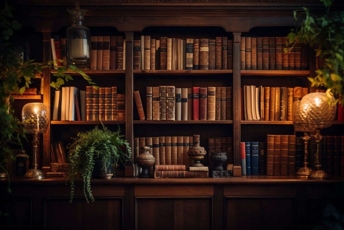 Image de Intricate wooden bookshelf I
