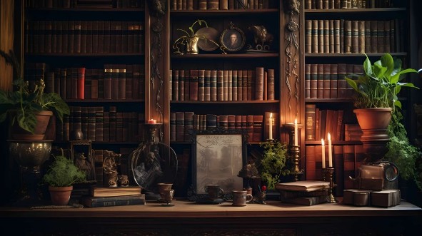 Afbeeldingen van Intricate wooden bookshelf II