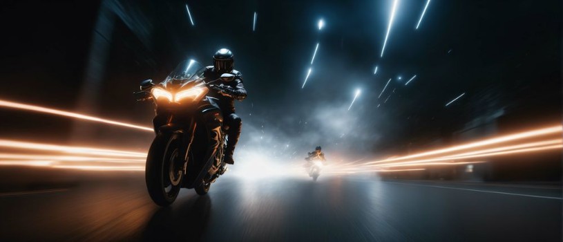 Bild på Motorcycle Rider at Night