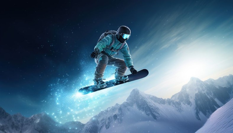 Afbeeldingen van Snowboarder jumping in the air