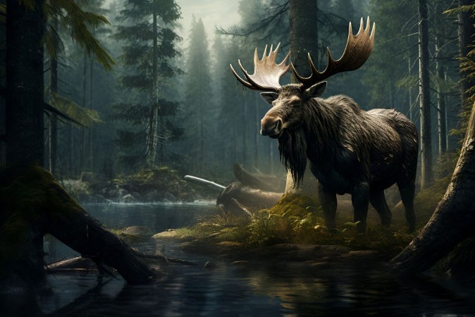 Moose in the woods photowallpaper Scandiwall