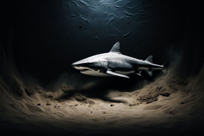 shark in sandy depths photowallpaper Scandiwall