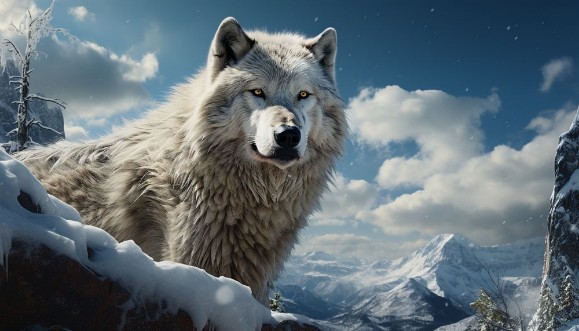 Afbeeldingen van Snowy wolf in an Arctic landscape