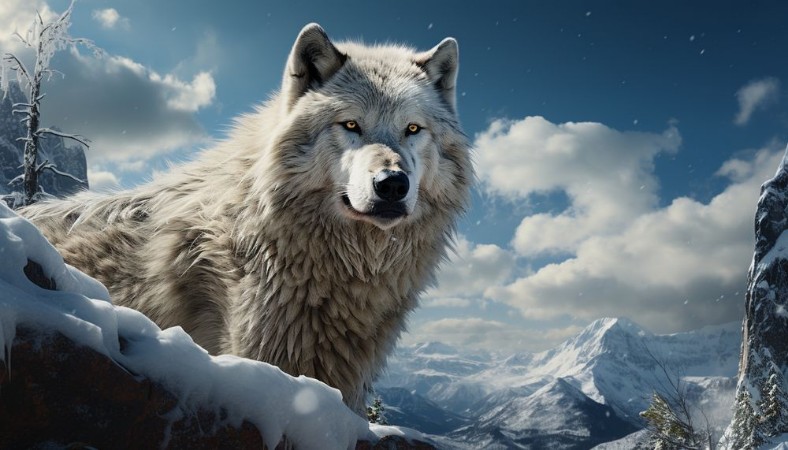Snowy wolf in an Arctic landscape photowallpaper Scandiwall