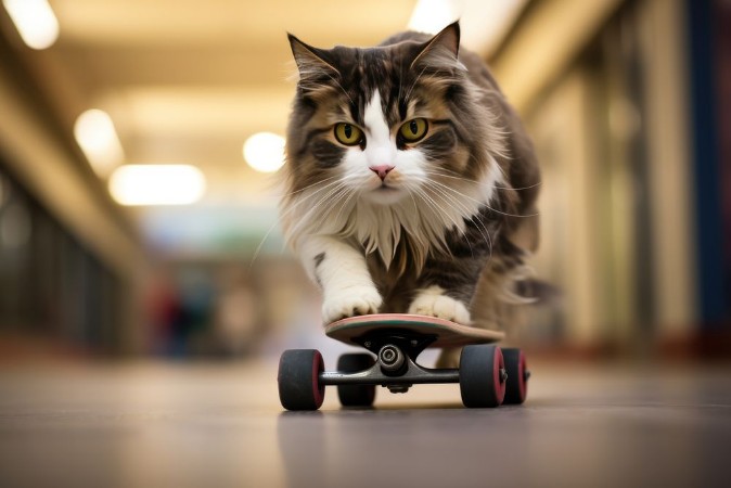 Image de Cat Riding Skateboard