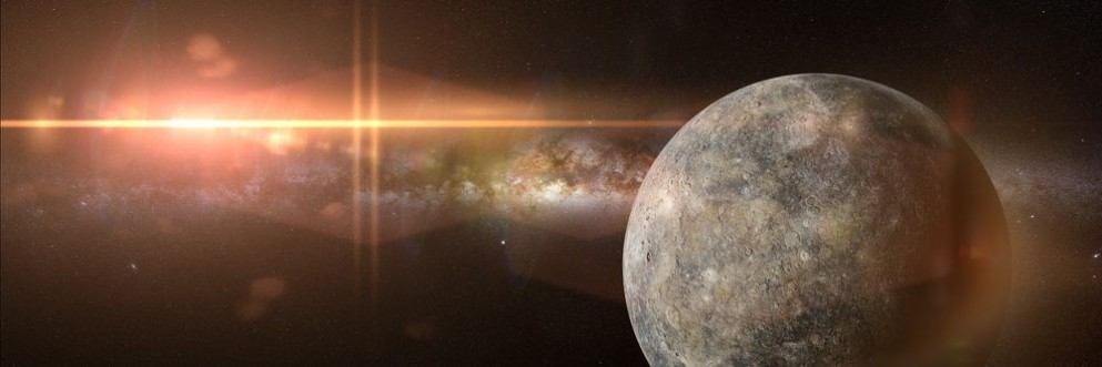 Afbeeldingen van Planet Mercury the Milky Way and the Sun 