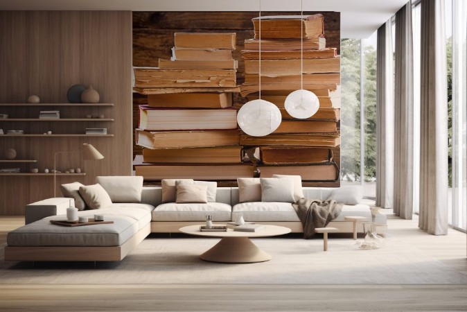 Picture of Old books on a wooden shelf