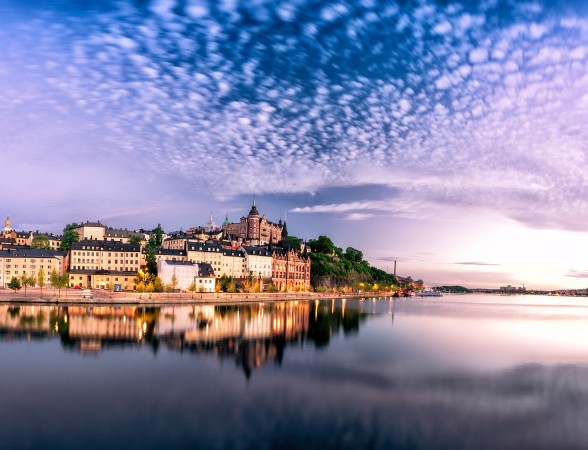 Picture of Scenic Stockholm City Old Town Sunset Skyline Panoramic montage from 12 images