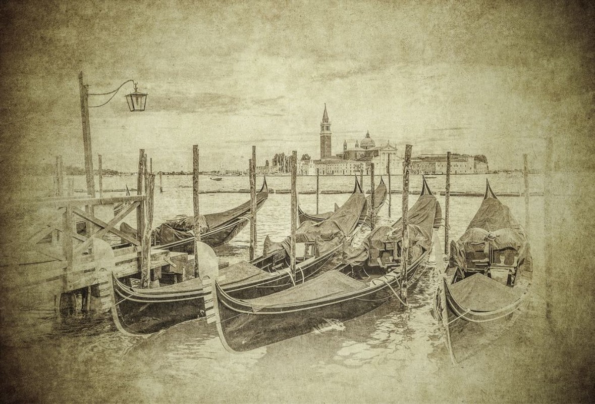 Image de Vintage image of Gondolas at Grand Canal Venice Italy