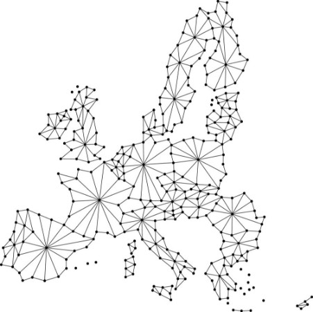 Picture of European Union map of polygonal mosaic lines network rays and dots vector illustration