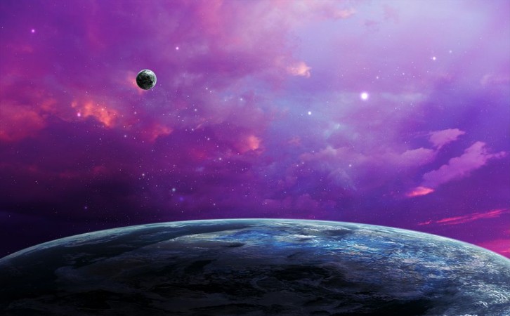Afbeeldingen van Space scene Violet sky with planet Elements furnished by NASA 3D rendering