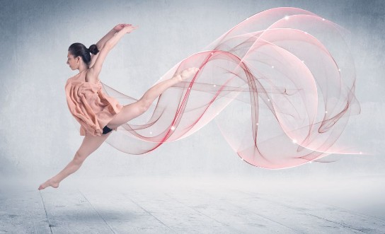 Afbeeldingen van Dancing ballet performance artist with abstract swirl