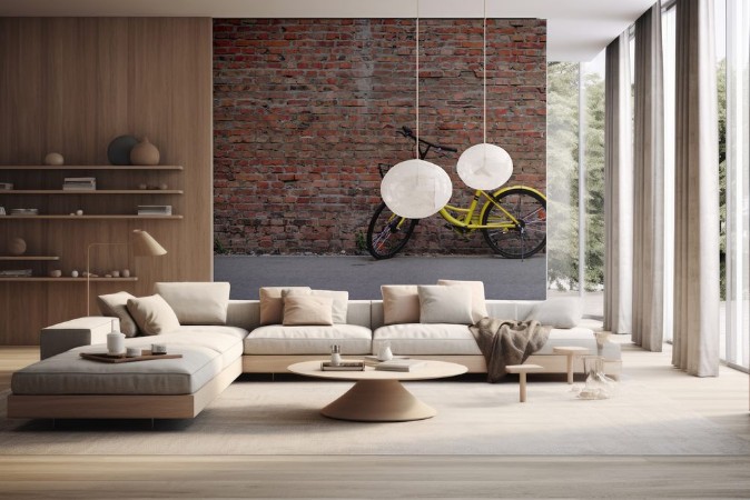 Afbeeldingen van Yellow Bicycle by the Brick Wall