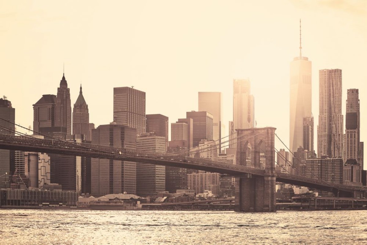 Picture of Manhattan at sunset sepia toning applied New York City USA