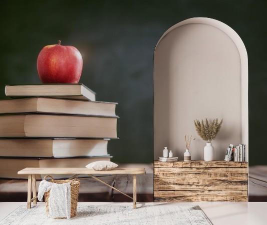 Picture of Apple and pile of books