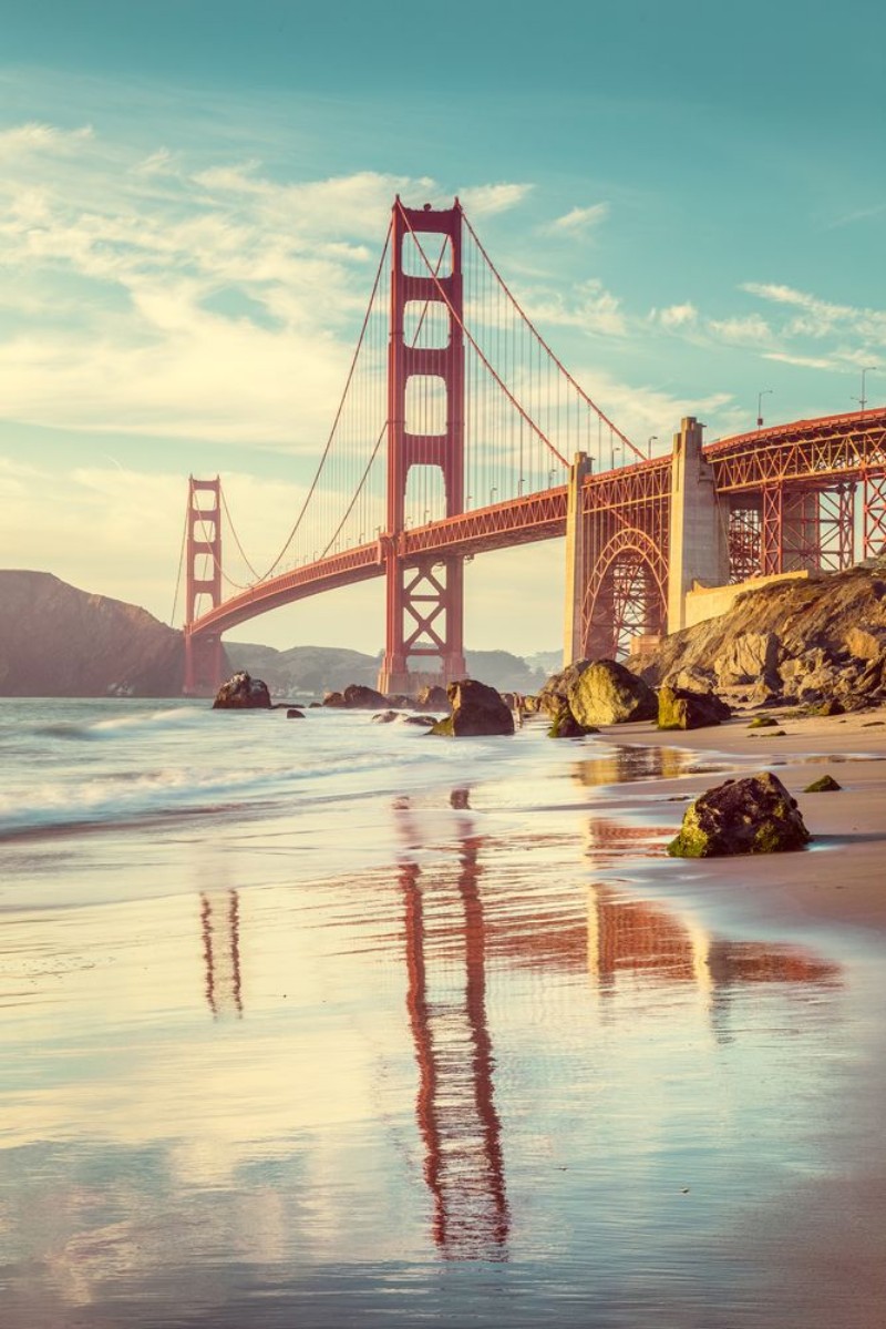 Picture of Golden Gate Bridge at sunset San Francisco California USA