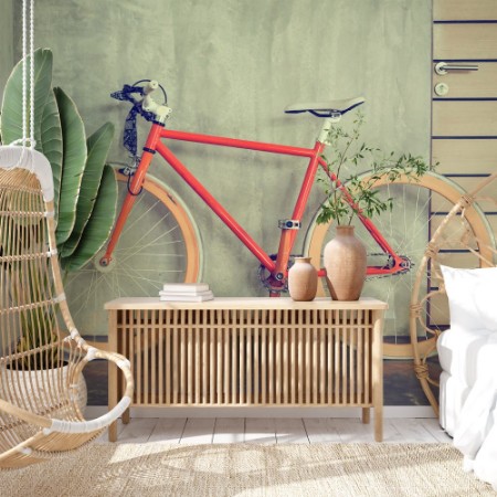 Picture of Orange bicycle parked decorate interior living room modern style