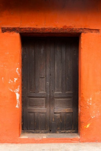 Picture of Window and wooden door in colonial house of La Antigua Guatemala Central America