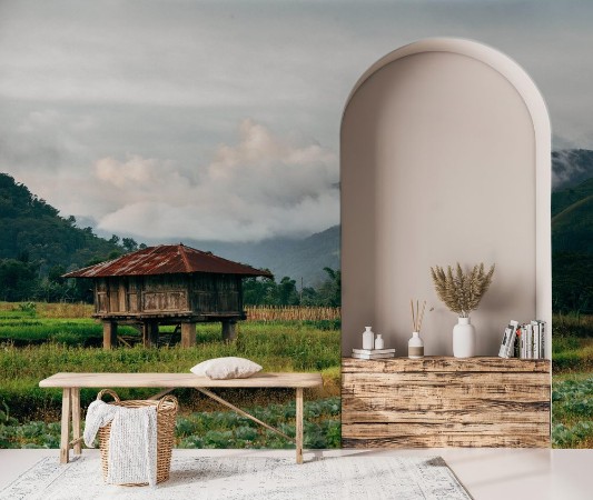 Image de Timber house covered by rusty roof in the local farm