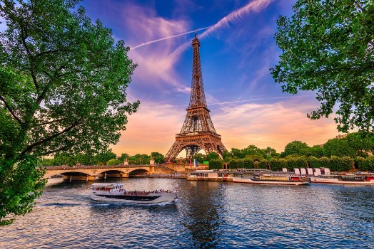 Picture of Paris Eiffel Tower and river Seine at sunset in Paris France Eiffel Tower is one of the most iconic landmarks of Paris