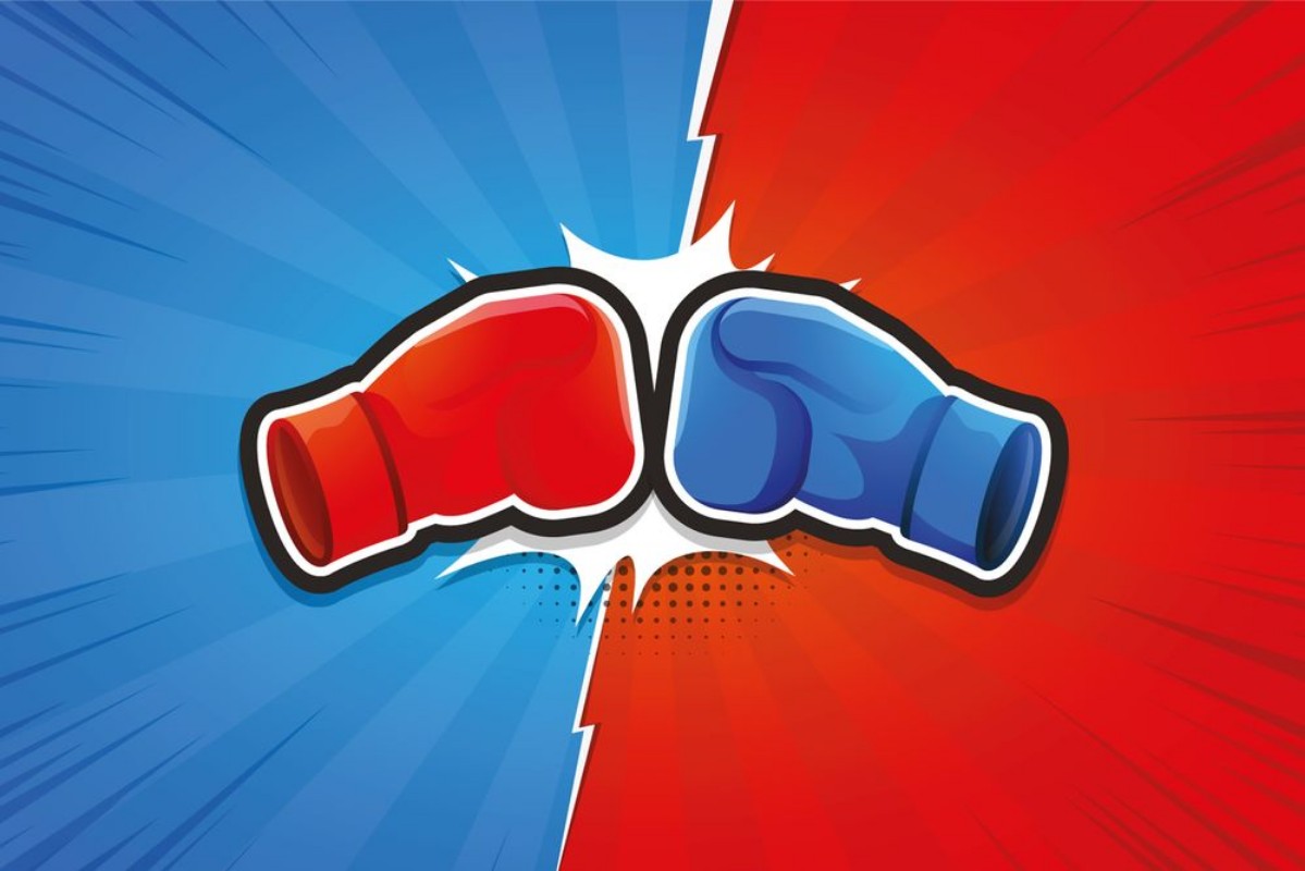 Afbeeldingen van Fighting Background Boxing Gloves Versus Vector illustration