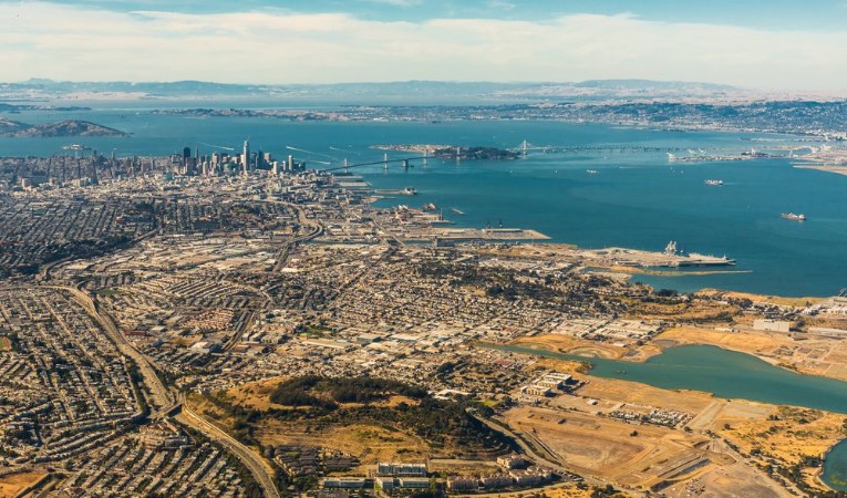 Picture of Aerial view of San Francisco wide area with bay and bridges