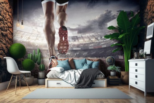 Image de Sports background Runner feet running on stadium closeup on shoe Dramatic picture