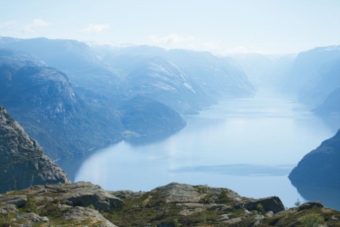 Afbeeldingen van View from Preikestolen pulpit-rock cliff in Norway