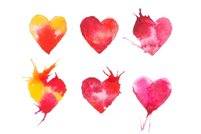 Picture of Watercolor painted red heart hand drawn illustration