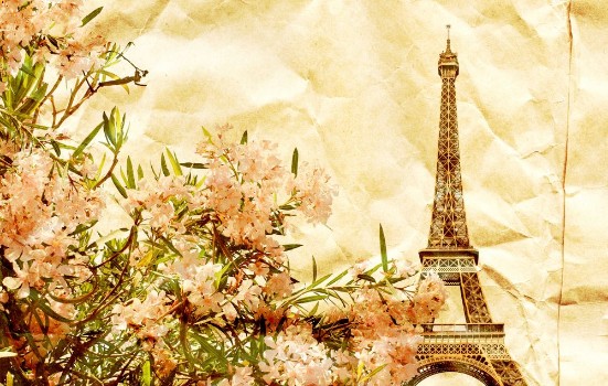 Picture of Grunge background with texture of old paper and Eiffel tower