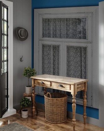 Afbeeldingen van Old white paint wooden window isolated on blue