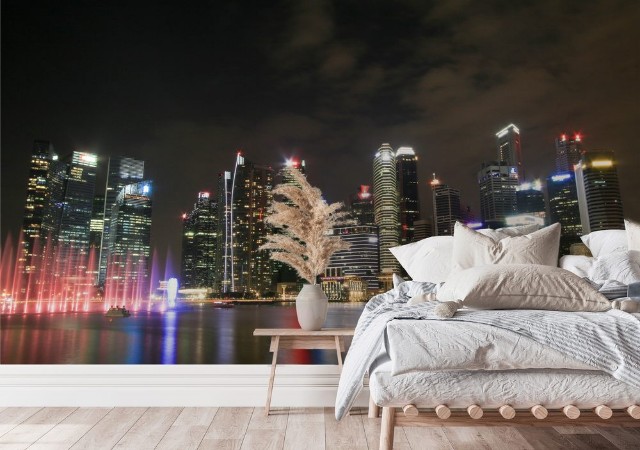 Bild på Singapore - JULY 8 2017  Singapore city skyline at night