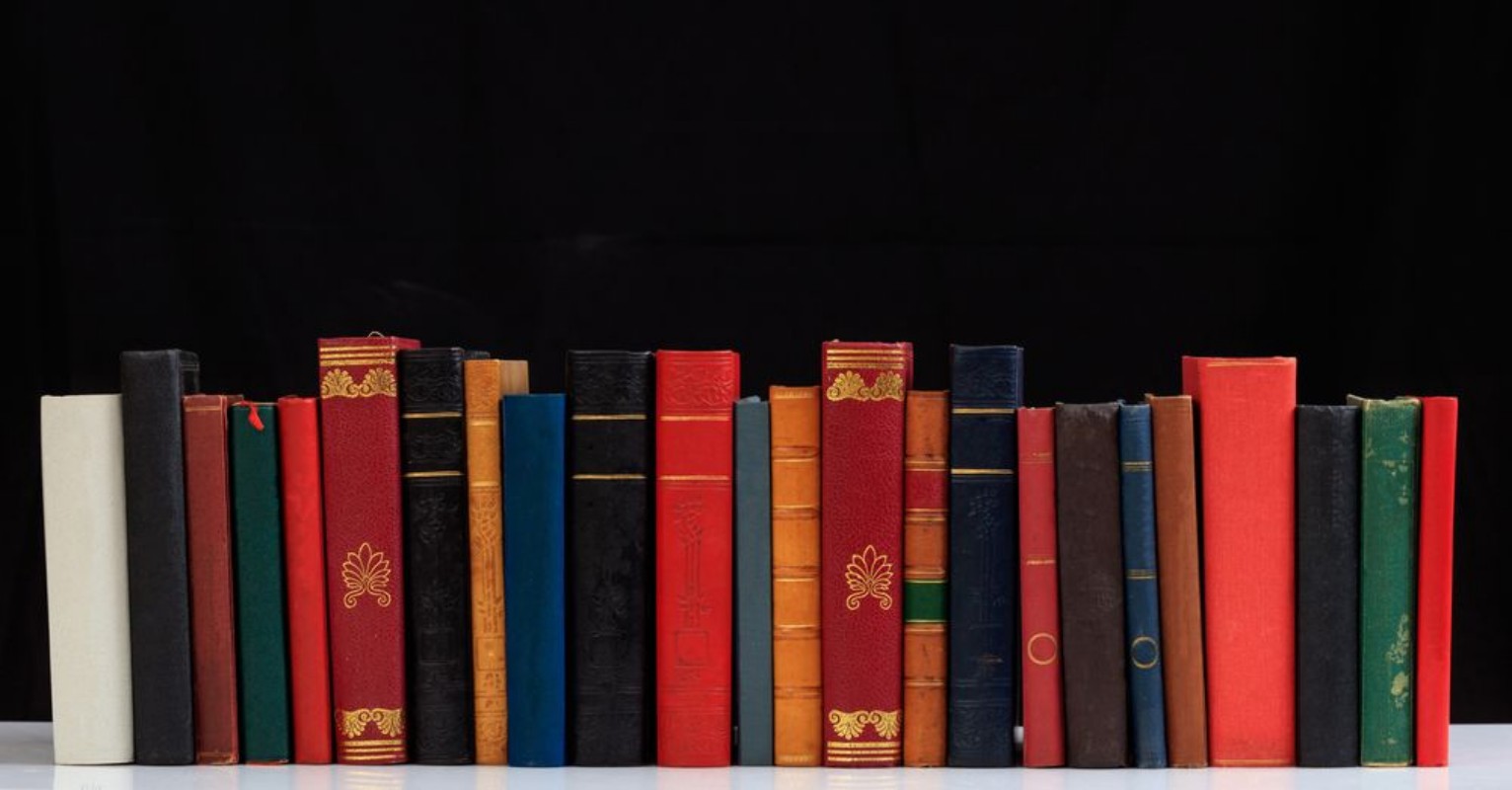 Picture of Vintage books on black background