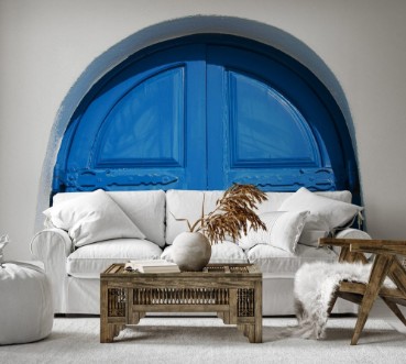 Bild på Window with blue shutters against a white wall on the island of Santorini Greece Europe