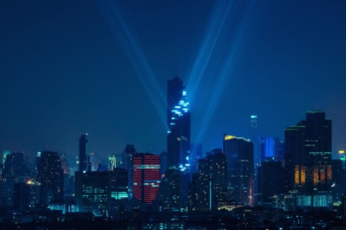 Bild på Bangkok night view with skyscraper