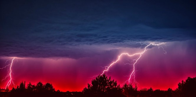 Picture of Powerful Lightning Strikes colorful thunder sky 