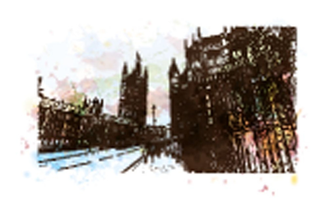 Picture of Watercolor sketch of Big Ben and houses of parliament London UK United Kingdom England in vector illustration