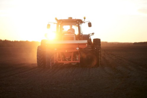 Bild på Red tractor plow field