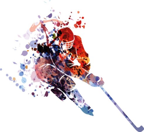 Bild på Vector watercolor silhouette hockey player