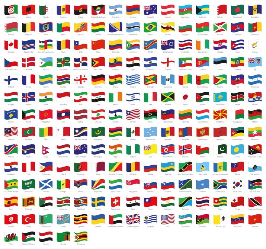 Afbeeldingen van All national waving flags from all over the world with names - high quality vector flag isolated on white background
