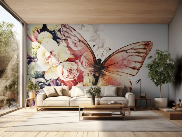Afbeeldingen van Butterfly with flowers