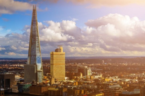Picture of London England - Aerial view of the Shard Londons highest skyscraper at sunset with nice clouds and blue sky