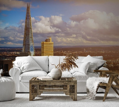 Image de London England - Aerial view of the Shard Londons highest skyscraper at sunset with nice clouds and blue sky